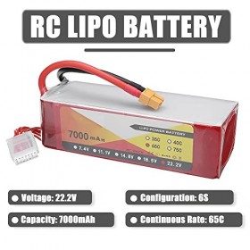 YUWYP Batterie Lipo 22.2V 6S 65C 7000Mah Batterie RC avec Prise XT60 pour RC Modèles Quadcopter Hélicoptère Avion RC Voiture 