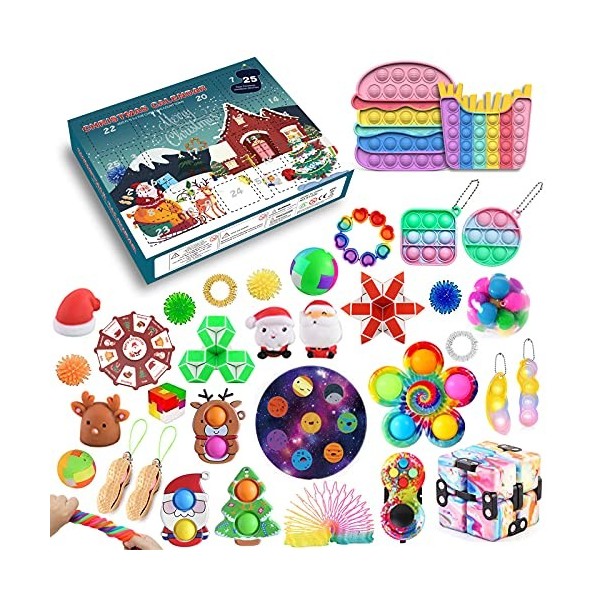 Fidget Advent Calendar 2021 Pop Toy Pack,24 Day Christmas Countdown Calendar Sensory Stress Relief Toys Pack,Surprise Xmas Gi