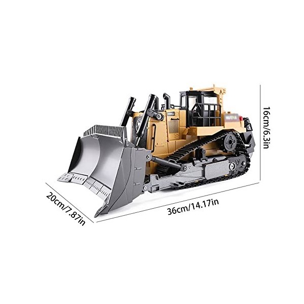 SZITW RC Dozer Front Loader 1/16 9CH Tout Terrain Escalade RC Crawler Voiture Jouet, Alliage RC Chasse-Neige Camion, 2.4G Tél