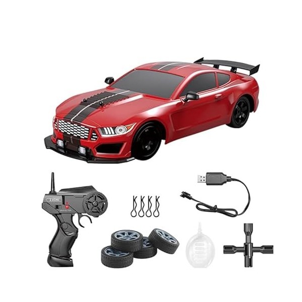 GLOYER Voiture télécommandée à Grande Vitesse 1/16 Spray Drift 2,4 G avec Fonction fumée Véhicule RC équipé de Deux pneus Voi