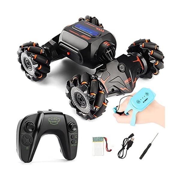 GLOYER Véhicule Tout-Terrain RC pour Enfants, 2,4 GHz, Voiture de Cascade RC, Rotation, télécommande, capteur de gestes, Joue