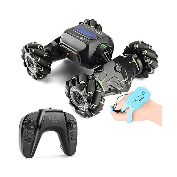 GLOYER Véhicule Tout-Terrain RC pour Enfants, 2,4 GHz, Voiture de Cascade RC, Rotation, télécommande, capteur de gestes, Joue