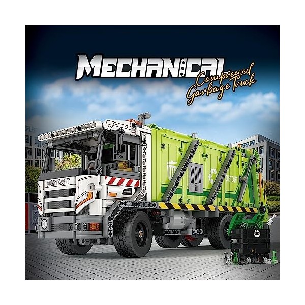 Reobrix 22022 Camion à ordures comprimé pour camion - 1468 pièces MOC - Grand compresseur de déchets télécommandé - Kit avec 
