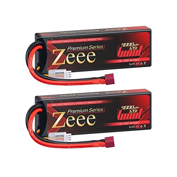 Zeee 2S Lipo Batterie Premium Series 9000mAh 7,6V 120C Batterie à Coque Dure avec Prise Deans Batterie Haute Tension pour Véh
