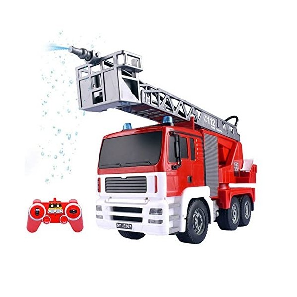 MADBLR7 Camion de pompiers télécommandé, 13CH 2.4G Super-Large Jet deau Rc Camion de Pompiers Ascenseur Électrique Nuage Éch