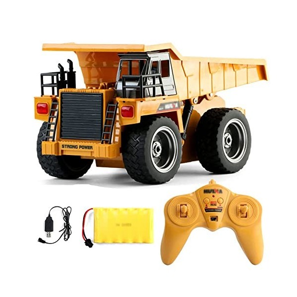 STSEEACE Télécommande Construction Camion à Benne Jouet 2.4G RC Camion 6 Canaux Bulldozer 4 Roues Conducteur Construction All