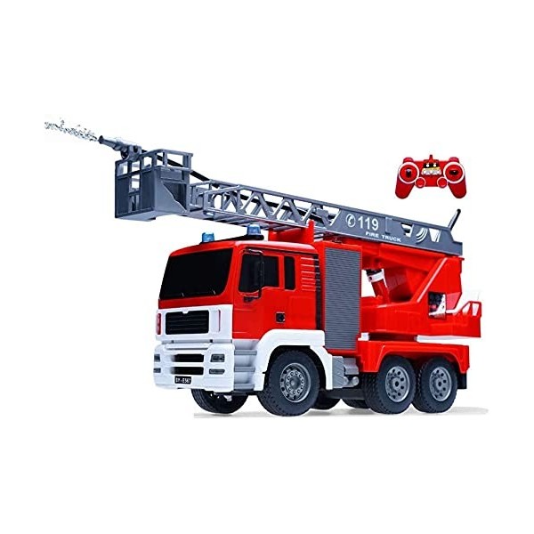 WANIYA1 Grand camion de pompiers de RC électrique 2.4g 1/20 à échelle extensible Moteur de pompiers avec des sons de travail 