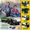 Remote Control Tractor Toy, Kids RC Tractor Set & Truck and Trailer Front Loader - Metal Car Head/8 Wheel/ Light, Toddlers Fa