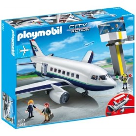 Playmobil - 5261 - Jeu de Construction - Avion et Tour de Contrôle 4 personnages, 1 grand avion, 1 tour de contrôle, 5 sièges
