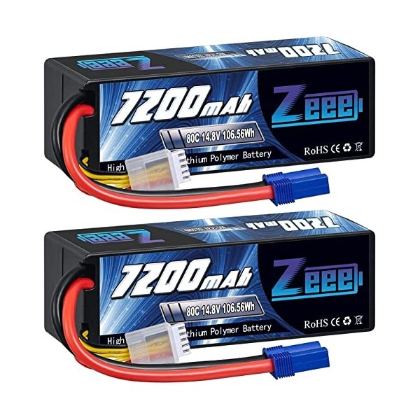 Zeee 4S Lipo Batterie 14,8V 80C 7200mAh Coque Rigide Batterie RC avec connecteur EC5 pour RC Car Truck Tank Buggy Truggy RC R