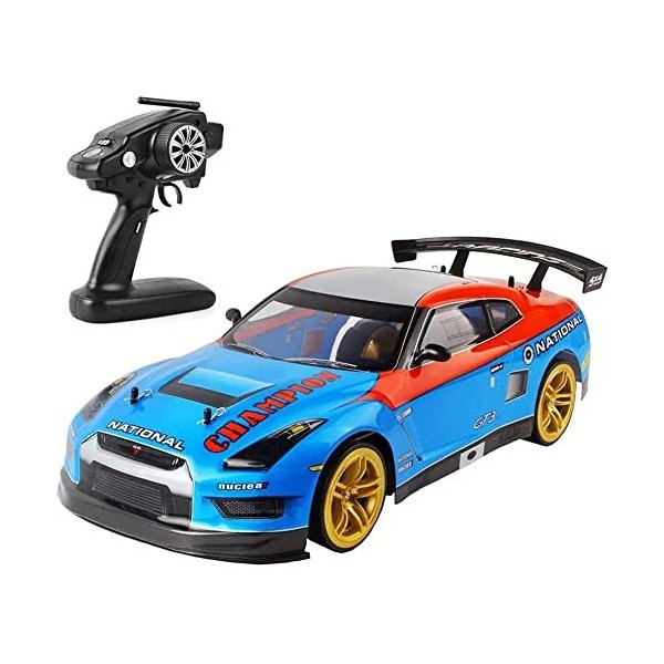 1/10 Voiture télécommandée 70 km/h Voiture de Sport RC à Grande Vitesse 4WD Drift Car avec Deux Batteries et 4 pneus Drift RT