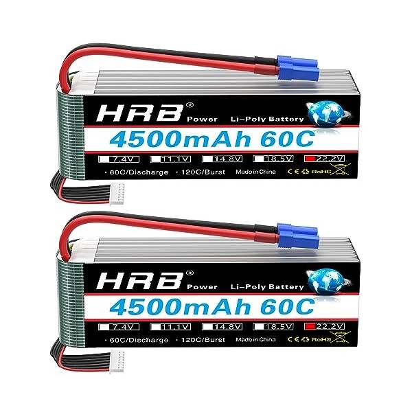 HRB 6S Lipo Batterie Lipo 22,2 V 4500 mAh 60 C avec fiche XT90 Batterie de classe A+ pour voiture RC avion, buggy hélicoptère