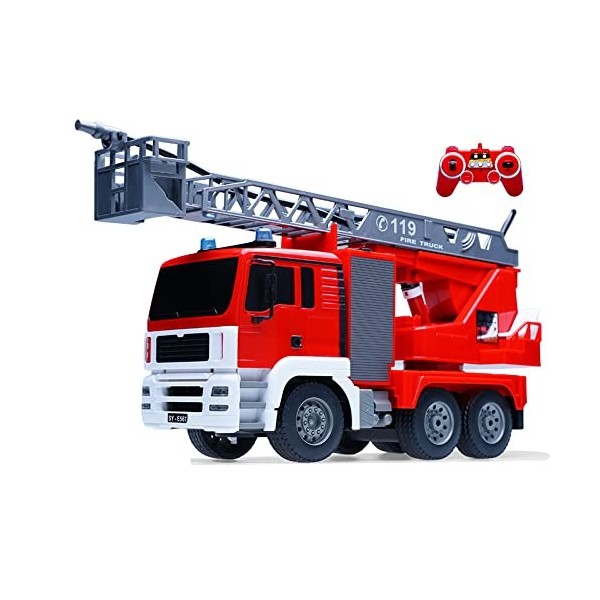 MADBLR7 Camion de pompiers télécommandé 2,4 GHz Véhicule de sauvetage urbain avec lumière et son Modèle de camion de pompiers