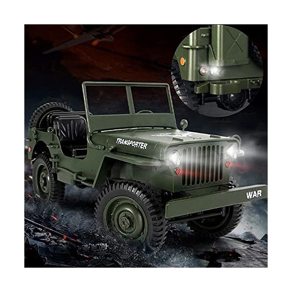 HKX Camion télécommandé, 2,4 Ghz 1:10 4x4 Off Road RC Militaire Camion Transporteur avec lumière, Voiture radiocommandée Rech