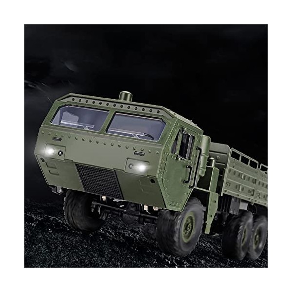 BUNCC 1:16 RC Camion Militaire 2.4GHz 6WD Armée Camion Hors Route Rock Crawler RC Véhicules Télécommande Jouets pour Enfants 