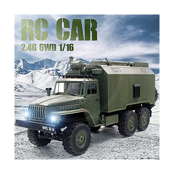 QAQQVQ Camion Militaire RC, 1/16 Véhicule Blindé Rc Camions 6WD Voiture De Communication De Commande 2.4GHz Camion De Larmée