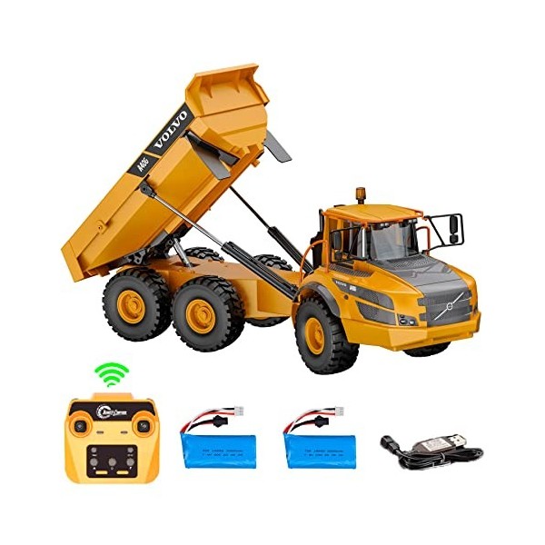 MODELTRONIC Double Eagle E591 Camion RC avec benne basculante Licence authentique Volvo A40G proportionnelle 1:20 en 2,4 GHz 