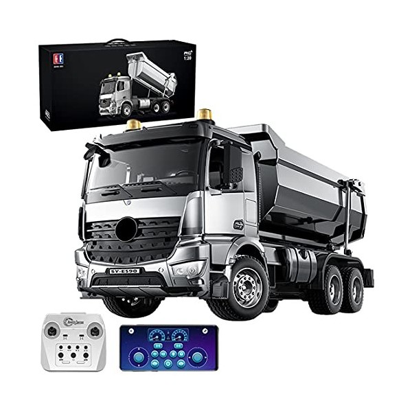 LAKI Mercedes Arocs Véhicule à Benne Télécommandé, 1:20 2.4Ghz/APP Télécommande Double Camion de Construction, Cadeau Jouet p