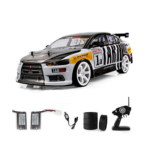 GLOYER Voiture RC Evo à léchelle 1/10, Vitesse élevée de 70 km/h avec 2 Batteries Rechargeables, véhicule télécommandé 2,4 G