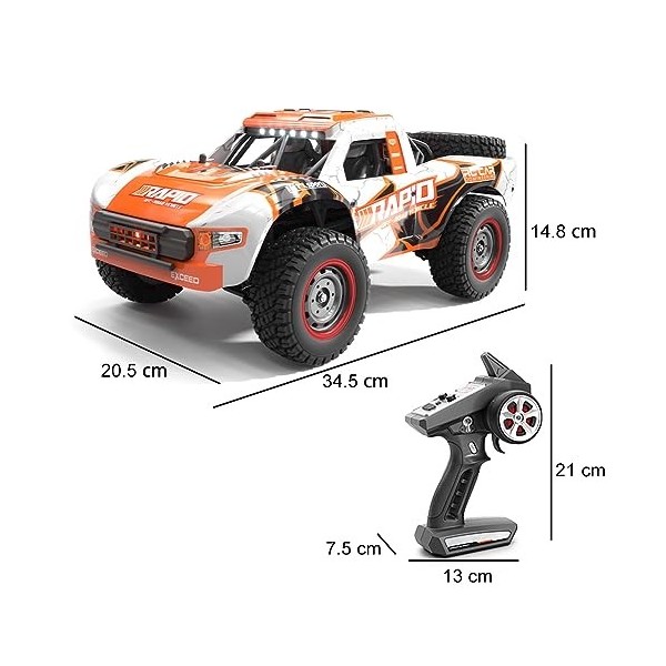 TOYERA Camion radiocommandé avec structure de simulation de voiture télécommandée 7,4 V 1500 mAh 15 C Batterie lithium-ion ha