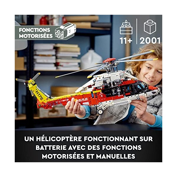 LEGO 42145 Technic L’Hélicoptère de Secours Airbus H175, Jeu de Construction Éducatif, Rotor Tournant et Fonctions Motorisées