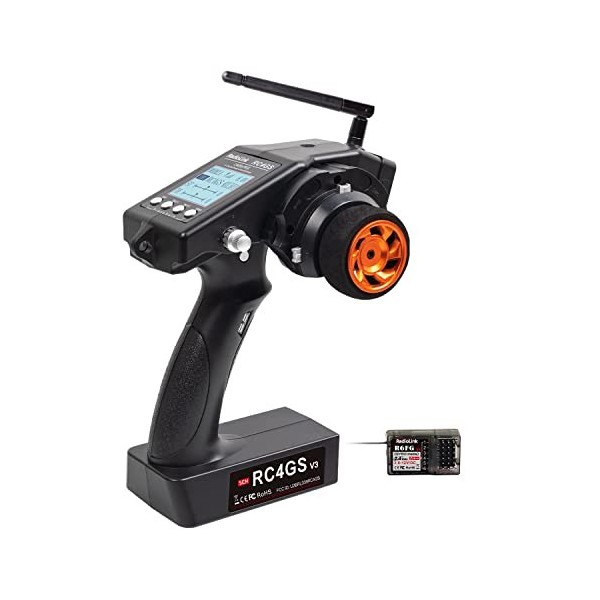 Radiolink RC4GS V3 Émetteur RC 5 canaux et récepteur gyroscopique R6FG 2,4 GHz pour chenille, camion, voiture, bateau