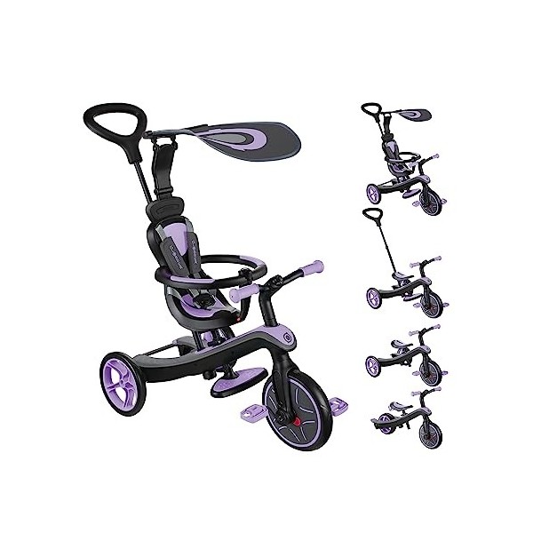 Globber Explorer Trike 4 en 1-Tricycle évolutif & draisienne pour Les Tout-Petits âgés de 10m+ à 5 Ans +, Iris draisienne Jeu