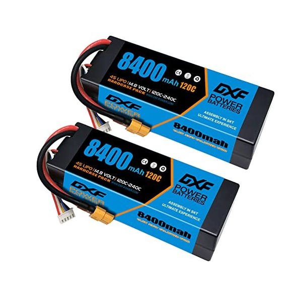 DXF 4S Lipo Batterie 14.8V 120C 8400mAh Batterie Dur avec Prise XT90 pour Véhicules RC 1/8 et 1/10 RC Voiture Buggy Truggy RC