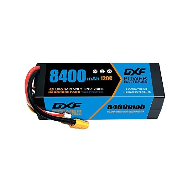 DXF 4S Lipo Batterie 14.8V 120C 8400mAh Batterie Dur avec Prise XT90 pour Véhicules RC 1/8 et 1/10 RC Voiture Buggy Truggy RC