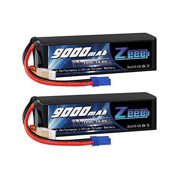 Zeee 4S Lipo Batterie 14.8V 100C RC Batterie 9000mAh avec Prise EC5 pour RC Voiture RC Camion RC Voiture Bateau Camion Truggy