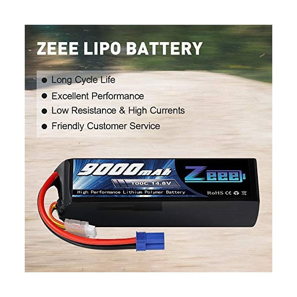 Zeee 4S Lipo Batterie 14.8V 100C RC Batterie 9000mAh avec Prise EC5 pour RC Voiture RC Camion RC Voiture Bateau Camion Truggy