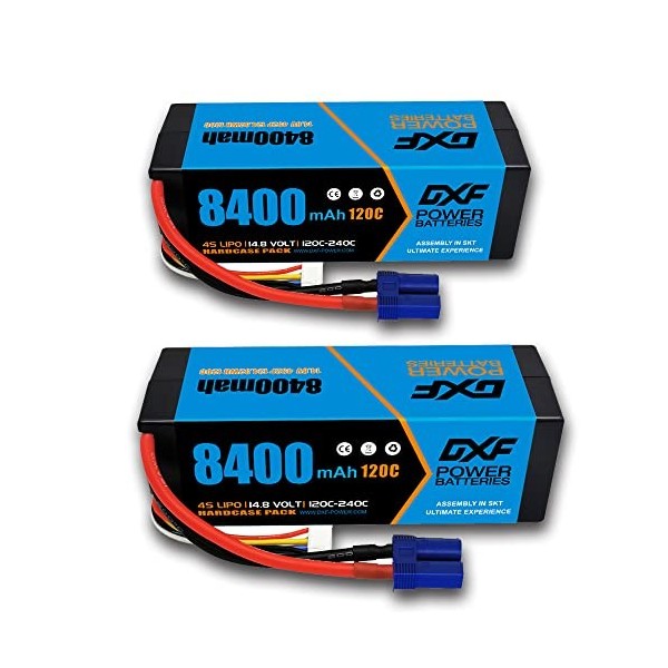 DXF 4S Lipo Batterie 14.8V 120C 8400mAh Batterie Dur avec Prise EC5 pour Véhicules RC 1/8 et 1/10 RC Voiture Buggy Truggy RC 