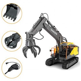 Dittzz 3-in-1 Pelleteuse Telecommande, 2.4Ghz RC Pelle Professionnelle Excavatrice avec Fonction Complète, pour Enfants et Ad