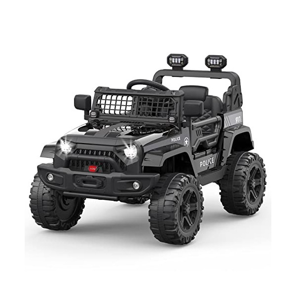 Voiture éLectrique Enfant, 12 V Voiture Electrique Enfants avec Suspension à Ressort, LumièRes LED, Bluetooth, 2 Vitesses pou