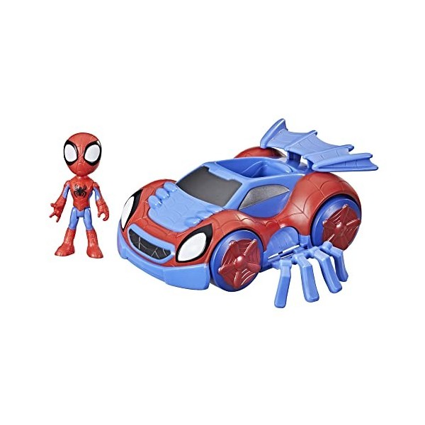 Marvel- Spidey and His Amazing Friends Hasbro Amis fantastiques Web-Crawler, véhicule Convertible 2 en 1 avec Personnage de 1