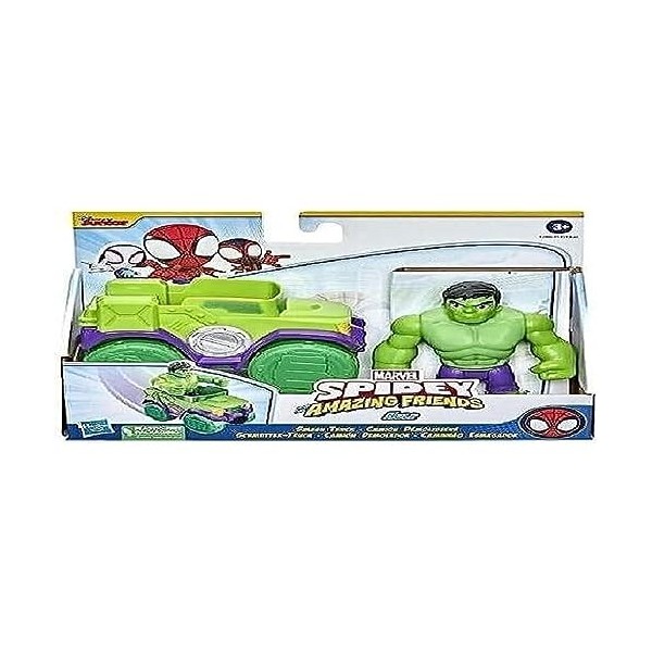 Marvel Hasbro Spidey and His Amazing Friends Hulk Figurine daction et véhicule Smash Truck Jouet préscolaire pour Enfants à 