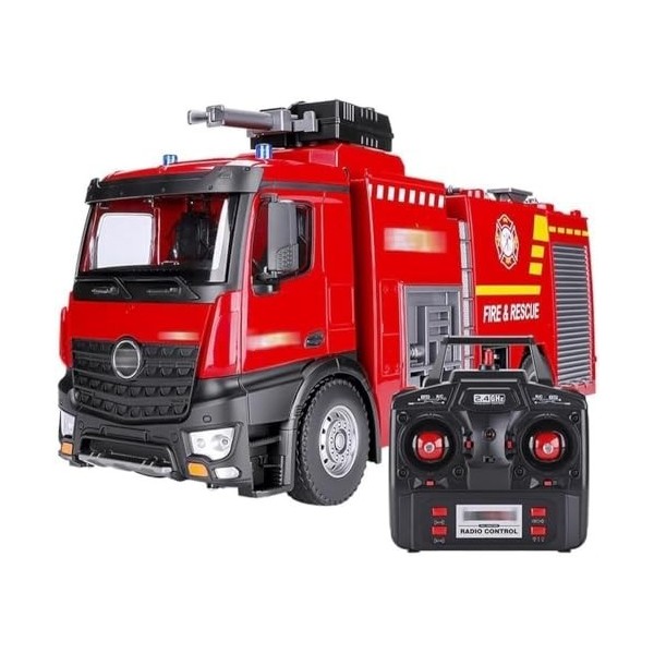 VETCS Jouet de sauvetage de camion de pompier RC à léchelle 1:14 avec lumière LED et son camion de pompier RC, camion de pom