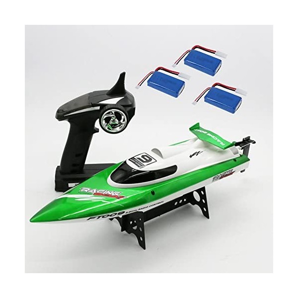 Bateau de Course télécommandé 2,4 G 30 km/h, système de Refroidissement par Eau, Bateau de Course RC Rapide 3 Batteries, cuir