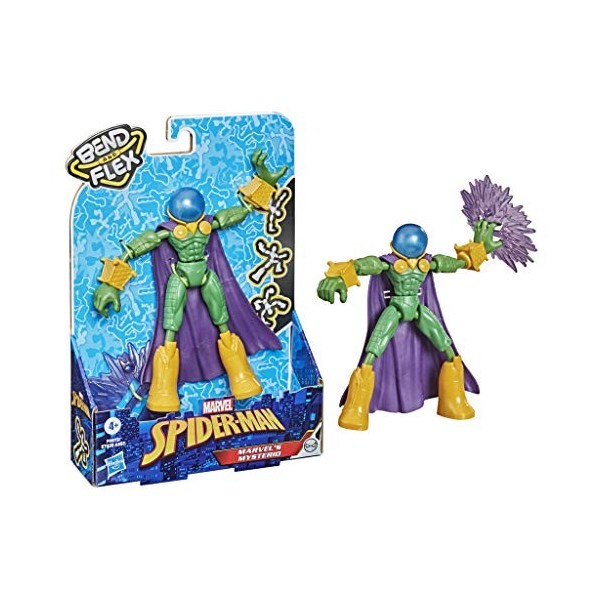 Marvel Spider-Man Bend and Flex, Figurine Flexible Mysterio de 15 cm, avec Accessoire, pour Enfants à partir de 4 Ans