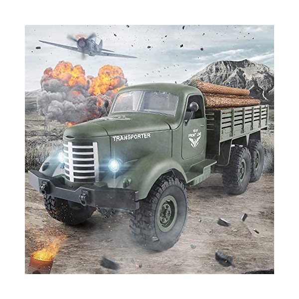 Camion RC 1:18 6x6 Tout-Terrain – Batterie 500mAh, 40 Min D’Autonomie – 2 Vitesses – Gris