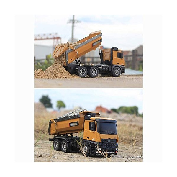 QHYZRV Camion Télécommandé, 1/14 Échelle 10 Canaux 2.4Ghz RC Camion À Benne Basculante Véhicule De Construction Jouet avec Lu