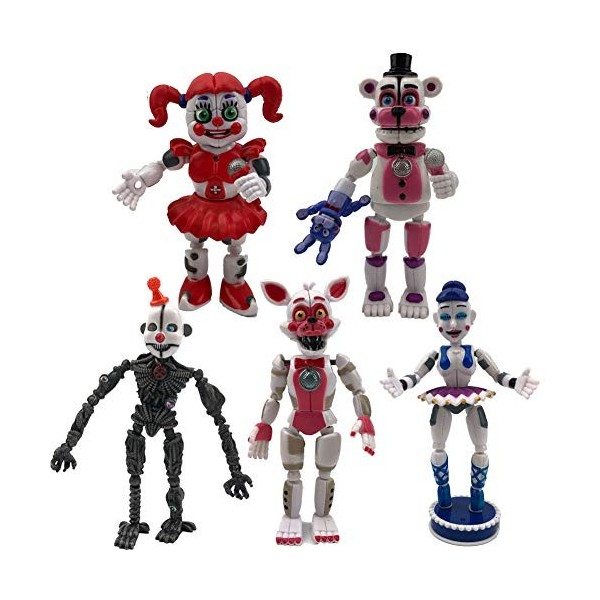 Xinchangda FNAF Figures 6 PCS Set Cinq Nuits Jeu Amovible Lumineux Foxy Sister Location Horreur Statue Modèle avec Éclairciss