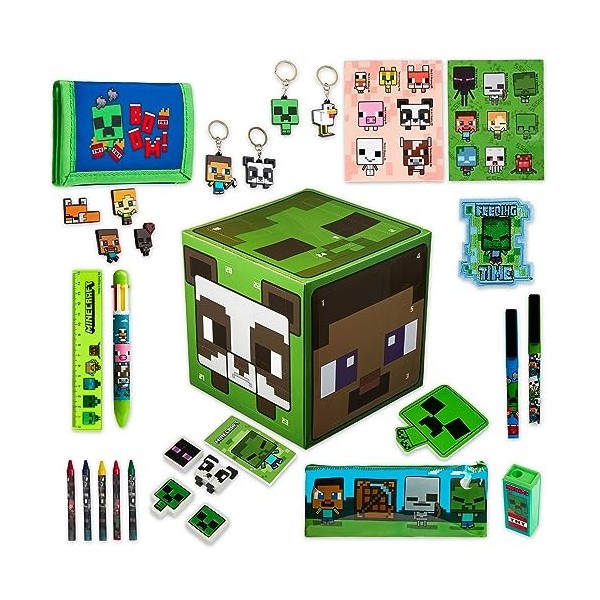 Minecraft Calendrier de lAvent 2023 Enfant 24 Surprises Papeterie Jouet Stickers Advent Calendar Officiel Vert Cube 