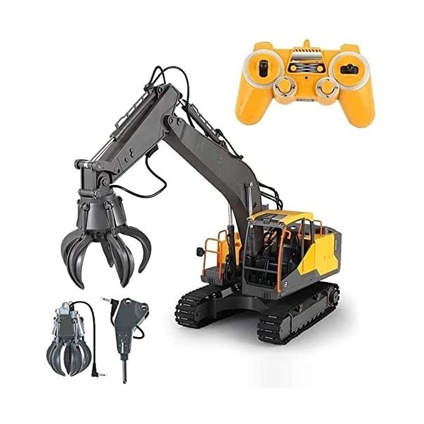 BTSOAR Grande Pelle télécommandée en Alliage de Voiture RC 2.4G RC Digger 3-en-1 Pelle de Camion de Construction avec Rotatio