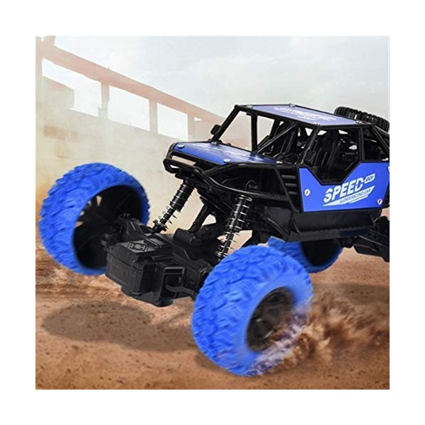 Voitures télécommandées 4 roues motrices tout-terrain gros pneu ，4 × 4 Monster Truck Blue Alloy Radio LED Buggy Vehicle, Elec