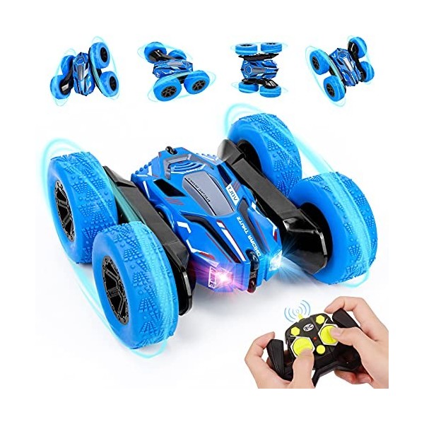 Thedttoy RC Voiture Telecommandé Tout-Terrain pour garçons Filles, 4WD 360°Rotation Stunt Car Offroad RC Véhicule avec LED, 2