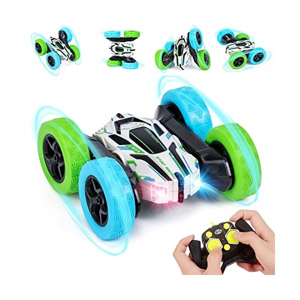 Thedttoy RC Voiture Telecommandé Tout-Terrain pour garçons Filles, 4WD 360°Rotation Stunt Car Offroad RC Véhicule avec LED, 2