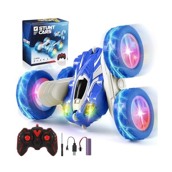 zerotop Voiture Télécommandée Enfant 4WD 360°Rotation Stunt Car Offroad RC Véhicule avec LED 2.4GHz RC Voiture Radiocommandee