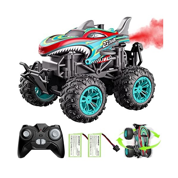 ACAMMZAR Voiture Télécommandée, 2.4GHz 20Km/h Tout Terrain RC Monster Truck avec 2 Batteries 50 Min+, Jouets RC Car avec LED 