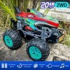 ACAMMZAR Voiture Télécommandée, 2.4GHz 20Km/h Tout Terrain RC Monster Truck avec 2 Batteries 50 Min+, Jouets RC Car avec LED 